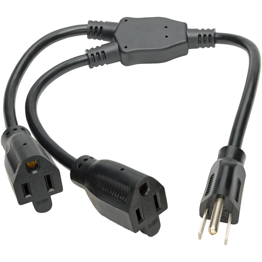 Eaton Tripp Lite Series Extension Cord Y Splitter, NEMA 5-15P to 2x NEMA 5-15R - 13A, 120V, 16 AWG, 18-in. (45.72 cm), Black — P024-18N-13A-2R