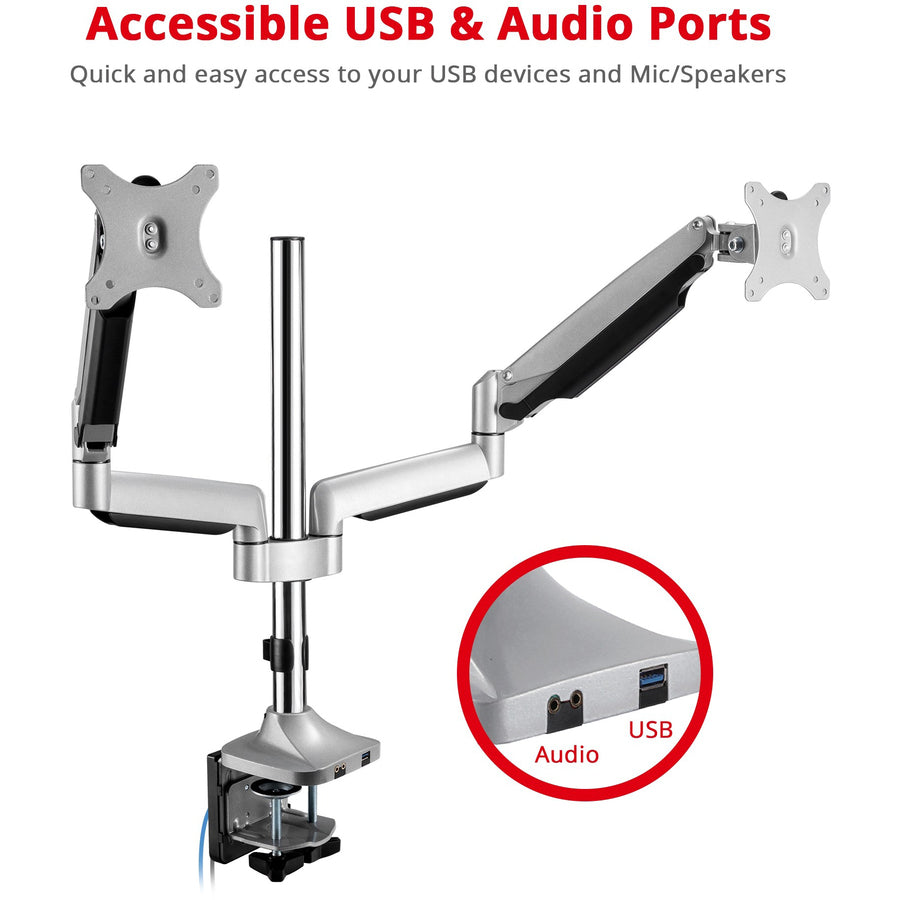 SIIG Dual Monitor Gas Spring Desk Mount with USB Port - 17" to 32" — CE-MT2X11-S1