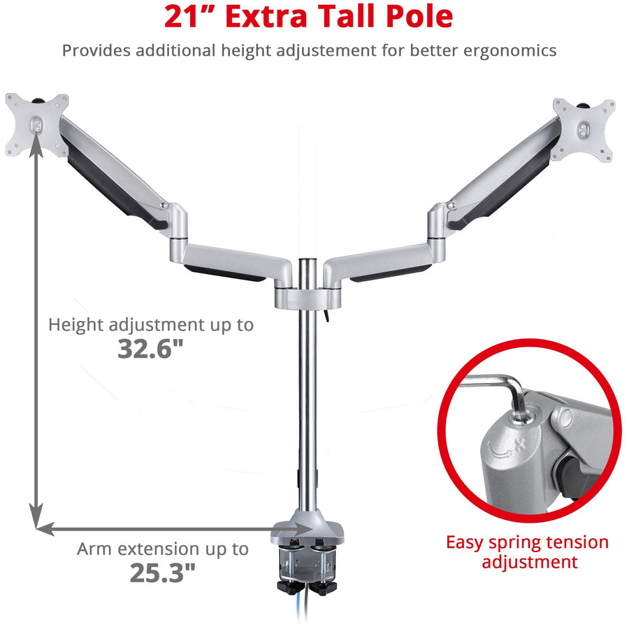 SIIG Dual Monitor Gas Spring Desk Mount with USB Port - 17" to 32" — CE-MT2X11-S1