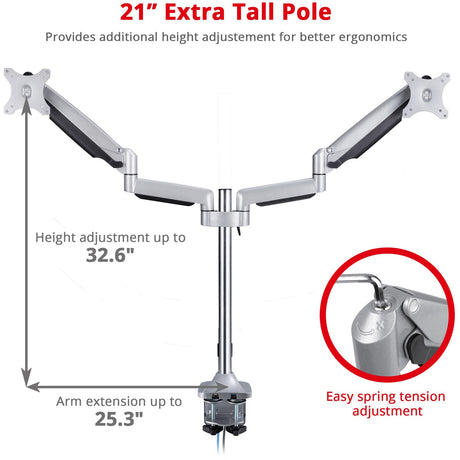 SIIG Dual Monitor Gas Spring Desk Mount with USB Port - 17" to 32" — CE-MT2X11-S1