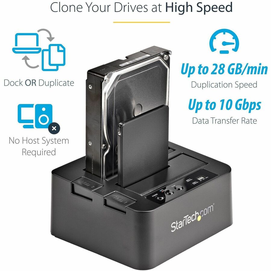 StarTech.com Standalone Hard Drive Duplicator, External Dual Bay HDD/SSD Cloner/Copier, USB 3.1 to SATA Drive Docking Station, Disk Cloner — SDOCK2U313R