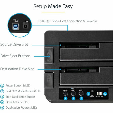 StarTech.com Standalone Hard Drive Duplicator, External Dual Bay HDD/SSD Cloner/Copier, USB 3.1 to SATA Drive Docking Station, Disk Cloner — SDOCK2U313R