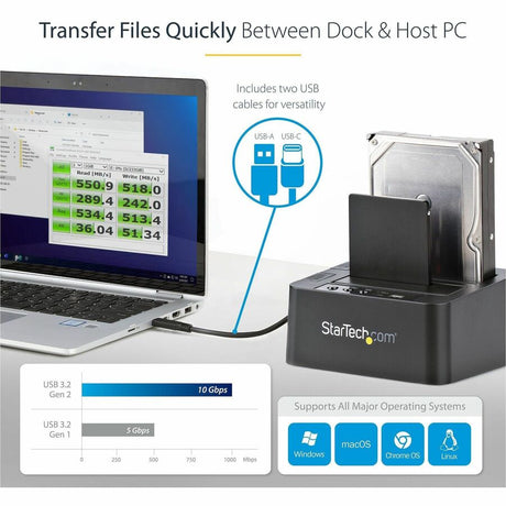 StarTech.com Standalone Hard Drive Duplicator, External Dual Bay HDD/SSD Cloner/Copier, USB 3.1 to SATA Drive Docking Station, Disk Cloner — SDOCK2U313R