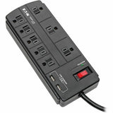 Eaton Tripp Lite Series 8-Outlet Surge Protector with 2 USB Ports (2.1A Shared) - 8 ft. (2.43 m) Cord, 1200 Joules, Black — TLP88USBB