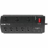 Eaton Tripp Lite Series 8-Outlet Surge Protector with 2 USB Ports (2.1A Shared) - 8 ft. (2.43 m) Cord, 1200 Joules, Black — TLP88USBB