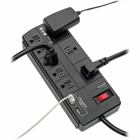 Eaton Tripp Lite Series 8-Outlet Surge Protector with 2 USB Ports (2.1A Shared) - 8 ft. (2.43 m) Cord, 1200 Joules, Black — TLP88USBB