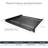 StarTech.com 1U Vented Server Rack Cabinet Shelf - Fixed 16" Deep Cantilever Rackmount Tray for 19" Data/AV/Network Enclosure w/Cage Nuts — CABSHELF116V