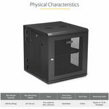 StarTech.com 4-Post 12U Wall Mount Network Cabinet, 19" Hinged Wall-Mounted Server Rack for IT Equipment, Flexible Lockable Rack Enclosure — RK1224WALHM