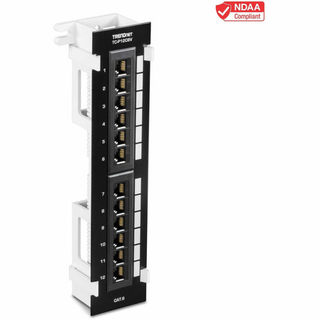 TRENDnet 12-Port Cat6 Unshielded Patch Panel, TC-P12C6V, Wall Mount, Included 89D Bracket, Vertical or Horizontal Installation, Compatible w/ Cat5e & Cat6 RJ45 Cabling, 110 IDC Type Terminal Blocks — TC-P12C6V