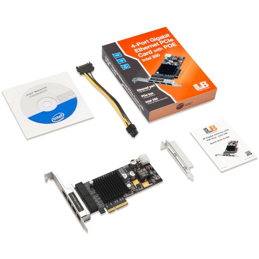 SIIG 4 Port Gigabit Ethernet with POE PCIe Card - Intel 350 — LB-GE0811-S1