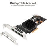 SIIG 4 Port Gigabit Ethernet with POE PCIe Card - Intel 350 — LB-GE0811-S1