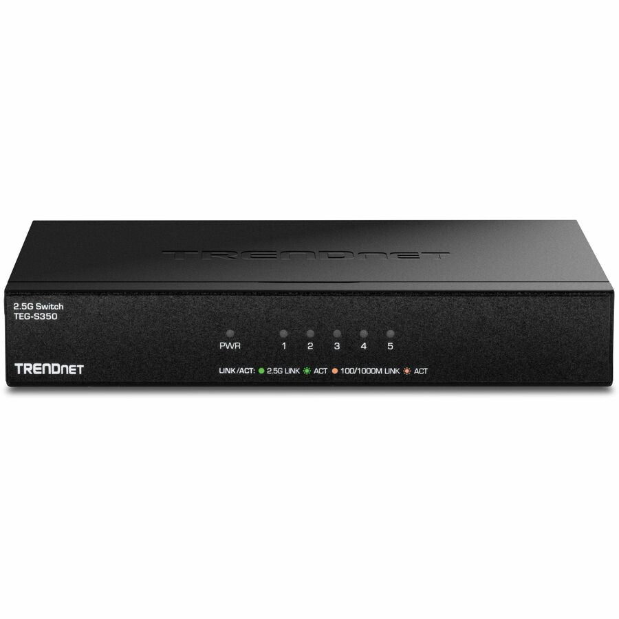 TRENDnet 5-Port 2.5Gb Multi-Gigabit Unmanaged Gaming Switch, TEG-S350, 5 x 2.5GBASE-T Ports, 25Gbps Switching Capacity, Ethernet Splitter, NDAA & TAA Compliant, Fanless, Lifetime Protection, Black — TEG-S350