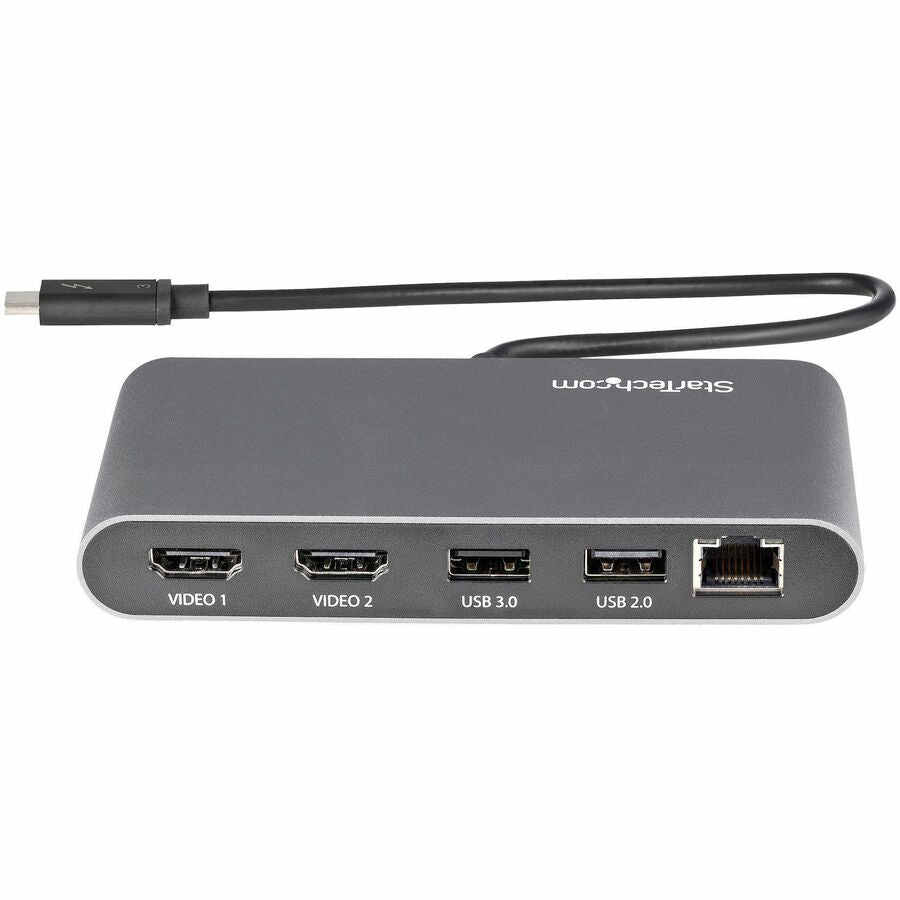 StarTech.com Thunderbolt 3 Mini Dock - Portable Dual Monitor TB3 Laptop Docking Station HDMI 4K 60Hz - 2x USB-A & GbE - 28cm (11") cable — TB3DKM2HDL