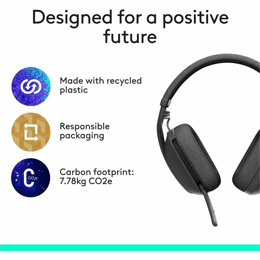 Logitech Zone Vibe 100 Wireless Over Ear Headphones, Noise Canceling Microphone, Advanced Multipoint Bluetooth Headset, Graphite — 981-001256