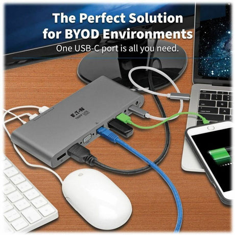 Eaton Tripp Lite Series USB-C Dock, Triple Display - 4K HDMI/DisplayPort, VGA, USB 3.x (5Gbps), USB-A/C Hub Ports, GbE, 100W PD Charging, EU/UK Power Supply — U442-DOCK4-INT