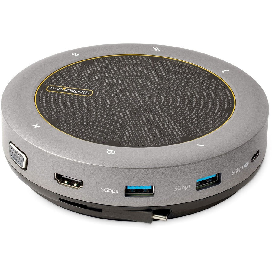 StarTech.com USB-C Speakerphone Docking Station, Mini Portable Conference Speaker/Audio Dock, VGA/4K HDMI, USB Hub, Teams/Zoom/Softphone — DKTBRSPMPD