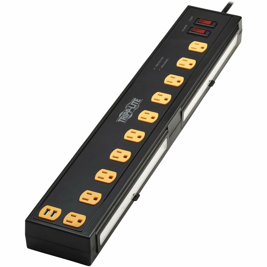 Eaton Tripp Lite Series Protect It! 10-Outlet Surge Protector with Swivel Light Bars - 5-15R Outlets, 2 USB Ports, 10 ft. (3 m) Cord, 4500 Joules, Black — TLP1010USB