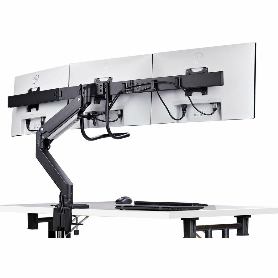 StarTech.com Crossbar Triple Monitor Desk Mount For Up To 3x 27in Screens, VESA 75x75/100x100, Tool-Less Arm Adjustments, C-Clamp/Grommet — 3M1A3SG-MONITOR-ARM