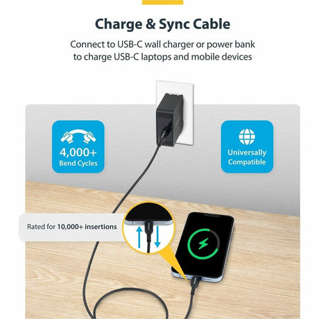StarTech.com 6ft (1.8m) USB-C Charging Cable, USB 2.0 Type-C Laptop Charger Cord, 60W Power Delivery, TPE Jacket, Data Transfer Cable — USB2CC6FBKE