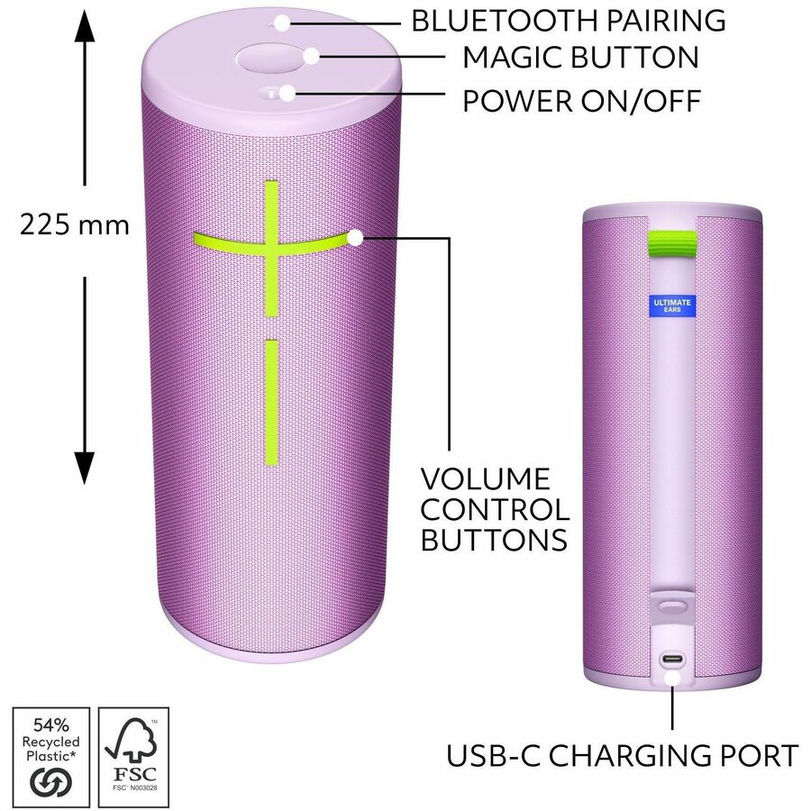 Ultimate Ears MEGABOOM 4 Portable Waterproof Bluetooth Speaker With Powerful 360-Degree Sound and Thundering Bass, Floating Speaker With 20-Hour Battery and 147ft (45m) Range, Lilac — 984-001999