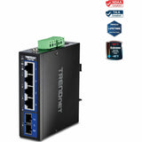TRENDnet 5-Port Hardened Industrial Gigabit DIN-Rail Switch, TI-G51SC, 1 x Multi-Mode SC Port, 4 x Gigabit Ports, 10Gbps, IP30 Rated, Lifetime Protection, Black — TI-G51SC