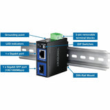 TRENDnet Industrial 100/1000Base-T to SFP Media Converter, TI F11SFP, IP50 Rated, NDAA TAA Compliant, 1 x Gigabit Ethernet Port, 1 x SFP Port, DIP Switches Control Link Fault Pass Through — TI-F11SFP