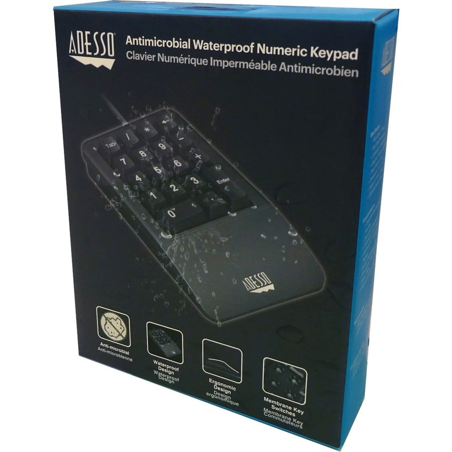 Adesso Antimicrobial Waterproof Numeric Keypad with Wrist Rest Support — AKB-618UB