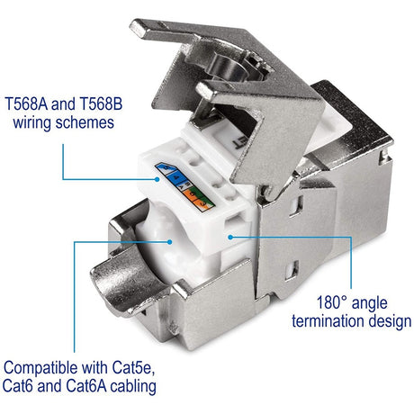 TRENDnet Shielded Cat6A Keystone Jack, 6-Pack Bundle, TC-K06C6A, 180&deg; Angle Termination, Compatible with Cat5/Cat5e/Cat6 Cabling, Use w/ TC-KP24S Shielded Blank Keystone Patch Panel (sold separately) — TC-K06C6A