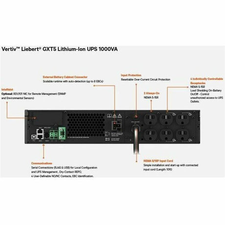 Vertiv Liebert GXT5 Lithium-Ion Online UPS 1000VA/1000W 120V Tower/Rack UPS — GXT5LI-1000LVRT2UXL