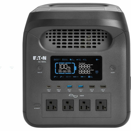Eaton Portable Power Station - 1800W, Lithium-Ion (LFP), AC, DC, USB-A, USB-C, QC 3.0, LCD — GC1800L