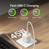 Belkin 45W Portable USB-C Wall Charger - 1xUSB-C (45W) - Fast Charge - Power Adapter - White — WCA013dqWH