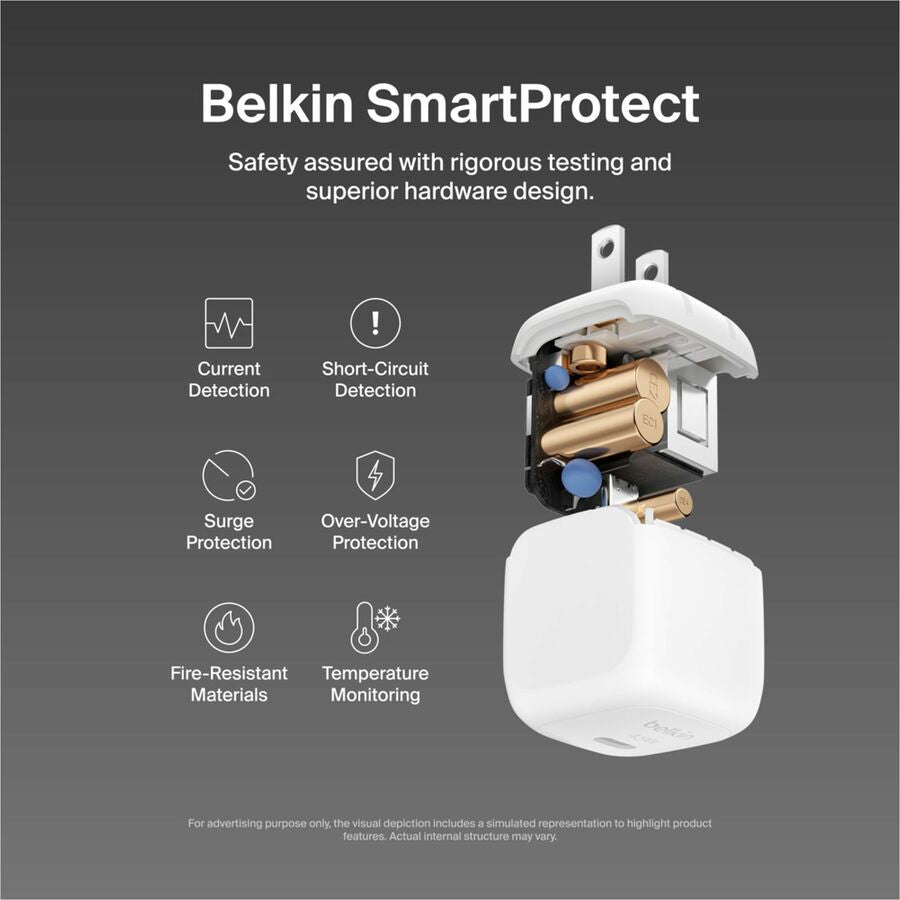 Belkin 45W Portable USB-C Wall Charger - 1xUSB-C (45W) - Fast Charge - Power Adapter - White — WCA013dqWH