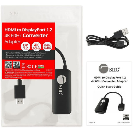 SIIG HDMI to DisplayPort 1.2 4K 60Hz Converter Adapter — CB-H21811-S1