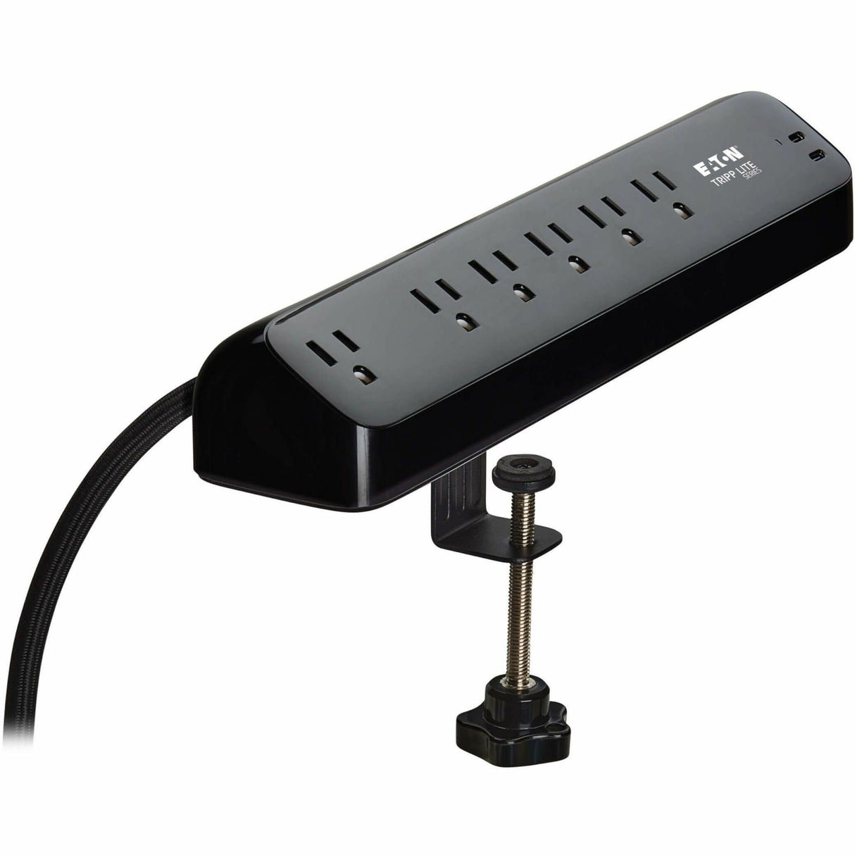 Eaton Tripp Lite Series Protect It! 6-Outlet Surge Protector with 2 USB-C Ports - 5-15R Outlets, 900 Joules, 30W PD Charging, Desk Clamp, 10 ft. (3 m) Braided Cord, Black — TLP610U30CLAMPB