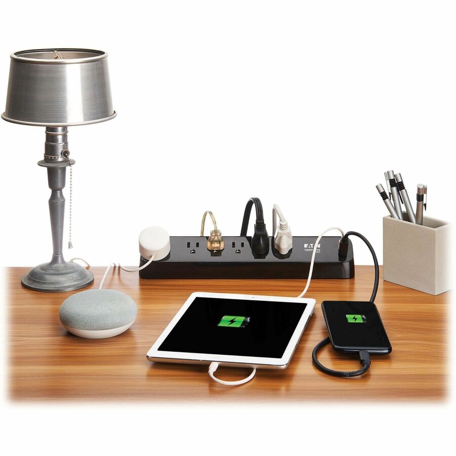 Eaton Tripp Lite Series Protect It! 6-Outlet Surge Protector with 2 USB-C Ports - 5-15R Outlets, 900 Joules, 30W PD Charging, Desk Clamp, 10 ft. (3 m) Braided Cord, Black — TLP610U30CLAMPB