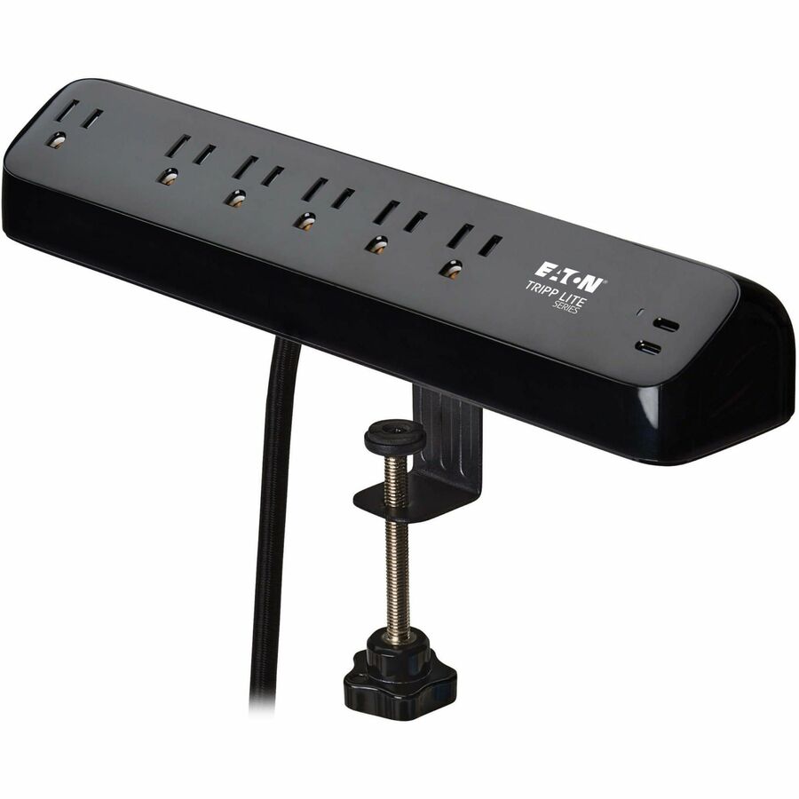 Eaton Tripp Lite Series Protect It! 6-Outlet Surge Protector with 2 USB-C Ports - 5-15R Outlets, 900 Joules, 30W PD Charging, Desk Clamp, 10 ft. (3 m) Braided Cord, Black — TLP610U30CLAMPB