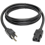 Eaton Tripp Lite Series Computer Power Cord, NEMA 5-15P to C13 - Heavy-Duty, 15A, 125V, 14 AWG, 6 ft. (1.83 m), Black — P007-006