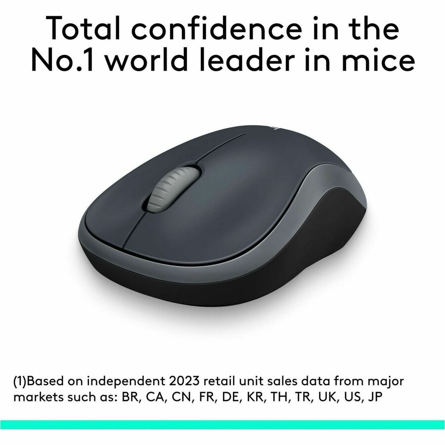 Logitech M185 Wireless Mouse, 2.4GHz with USB Mini Receiver, 1000 DPI Optical Tracking, Swift Grey — 910-002225