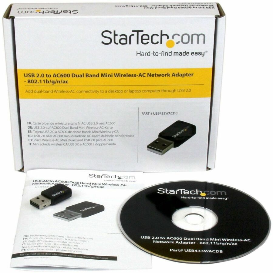 StarTech.com USB 2.0 AC600 Mini Dual Band Wireless-AC Network Adapter - 1T1R 802.11ac WiFi Adapter — USB433WACDB