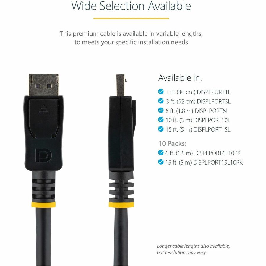 StarTech.com 10 ft Certified DisplayPort 1.2 Cable with Latches M/M - DisplayPort 4k — DISPLPORT10L