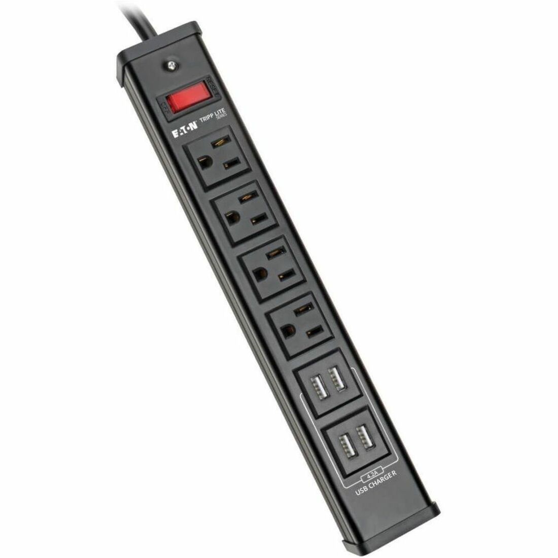 Eaton Tripp Lite Series 4-Outlet Surge Protector with 4 USB Ports (4.2A Shared) - 6 ft. (1.83 m) Cord, 450 Joules, Metal Housing — TLM446USBB