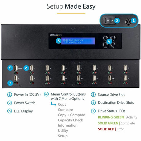 StarTech.com Standalone 1 to 15 USB Thumb Drive Duplicator/Eraser, USB Flash Drive Copier/Cloner, Sector-by-Sector Copy, Sanitizer, TAA — USBDUPE115