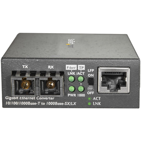 StarTech.com Multimode SC Fiber Ethernet Media Converter - 1000BASE-SX Gigabit Fiber Optic to Copper Bridge - 10/100/1000 Network - 550m — MCMGBSCMM055