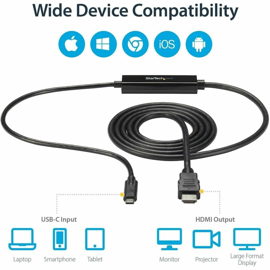 StarTech.com USB C to HDMI Cable - 6 ft / 2m - USB-C to HDMI 4K 60Hz - USB Type C to HDMI - Computer Monitor Cable — CDP2HDMM2MB
