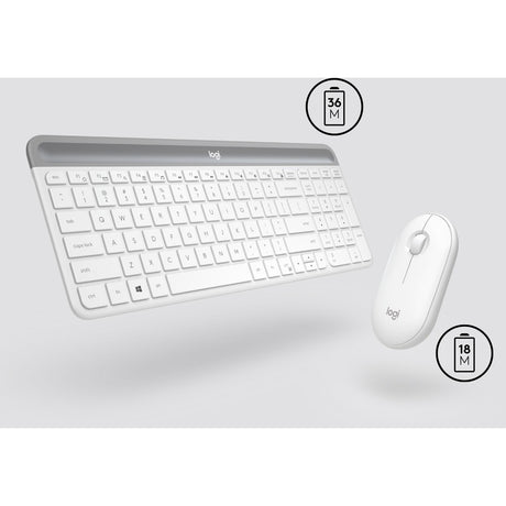 Logitech MK470 Slim Wireless Keyboard and Mouse Combo - Modern Compact Layout, Ultra Quiet - Off White — 920-009443