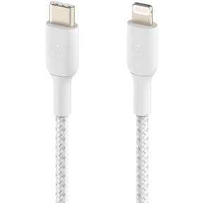 Belkin Braided USB-C to Lightning Cable (2m / 6.6ft, White) — CAA004bt2MWH