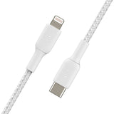 Belkin Braided USB-C to Lightning Cable (2m / 6.6ft, White) — CAA004bt2MWH