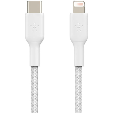Belkin Braided USB-C to Lightning Cable (2m / 6.6ft, White) — CAA004bt2MWH