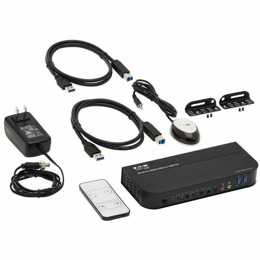 Eaton Tripp Lite Series 2-Port HDMI/USB KVM Switch - 4K 60 Hz, HDR, HDCP 2.2, IR, USB Sharing, USB 3.0 Cables — B005-HUA2-K
