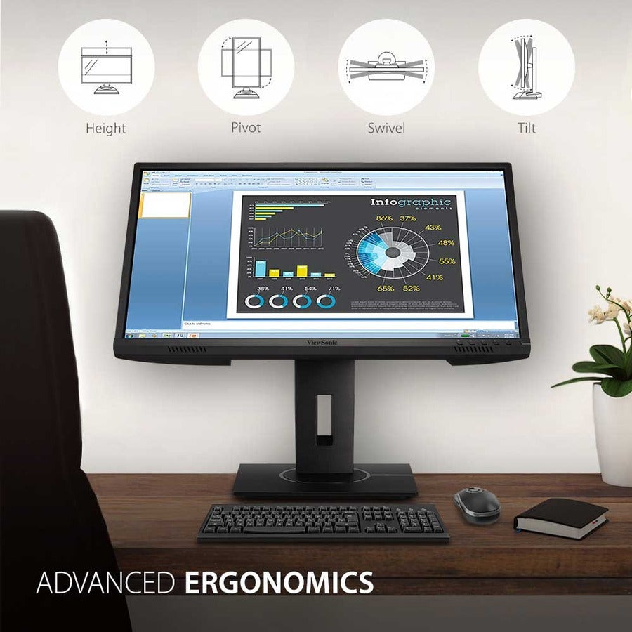 ViewSonic VG2440 24 Inch IPS 1080p Ergonomic Monitor with HDMI, DisplayPort, VGA, USB Inputs for Home and Office — VG2440